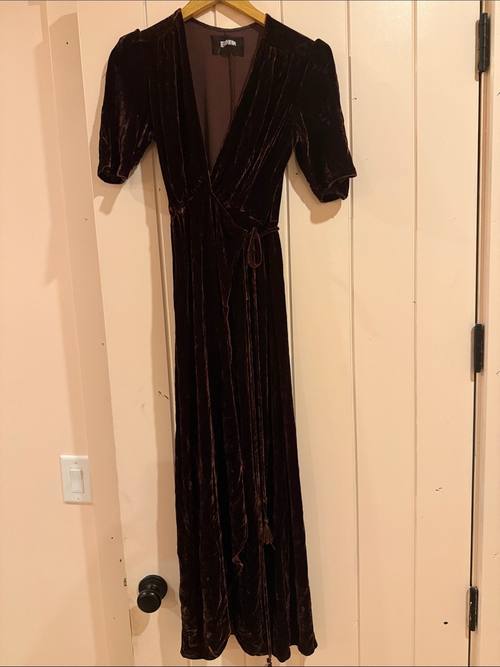 Reformation Brown Velvet Wrap Maxi Dress